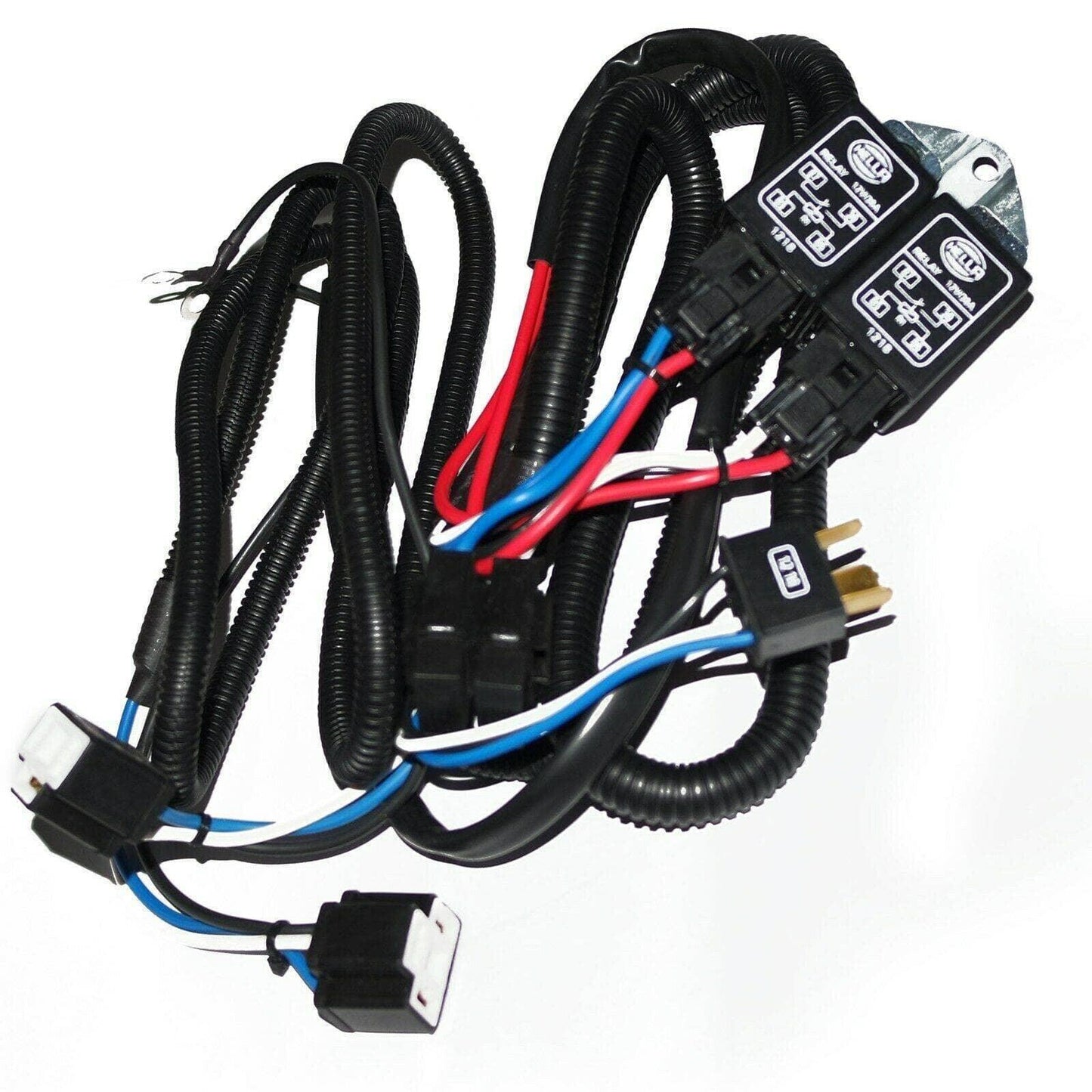 Hella H4 headlamp wiring harness with durable wiring, connectors, and relays for easy installation and reliable lighting