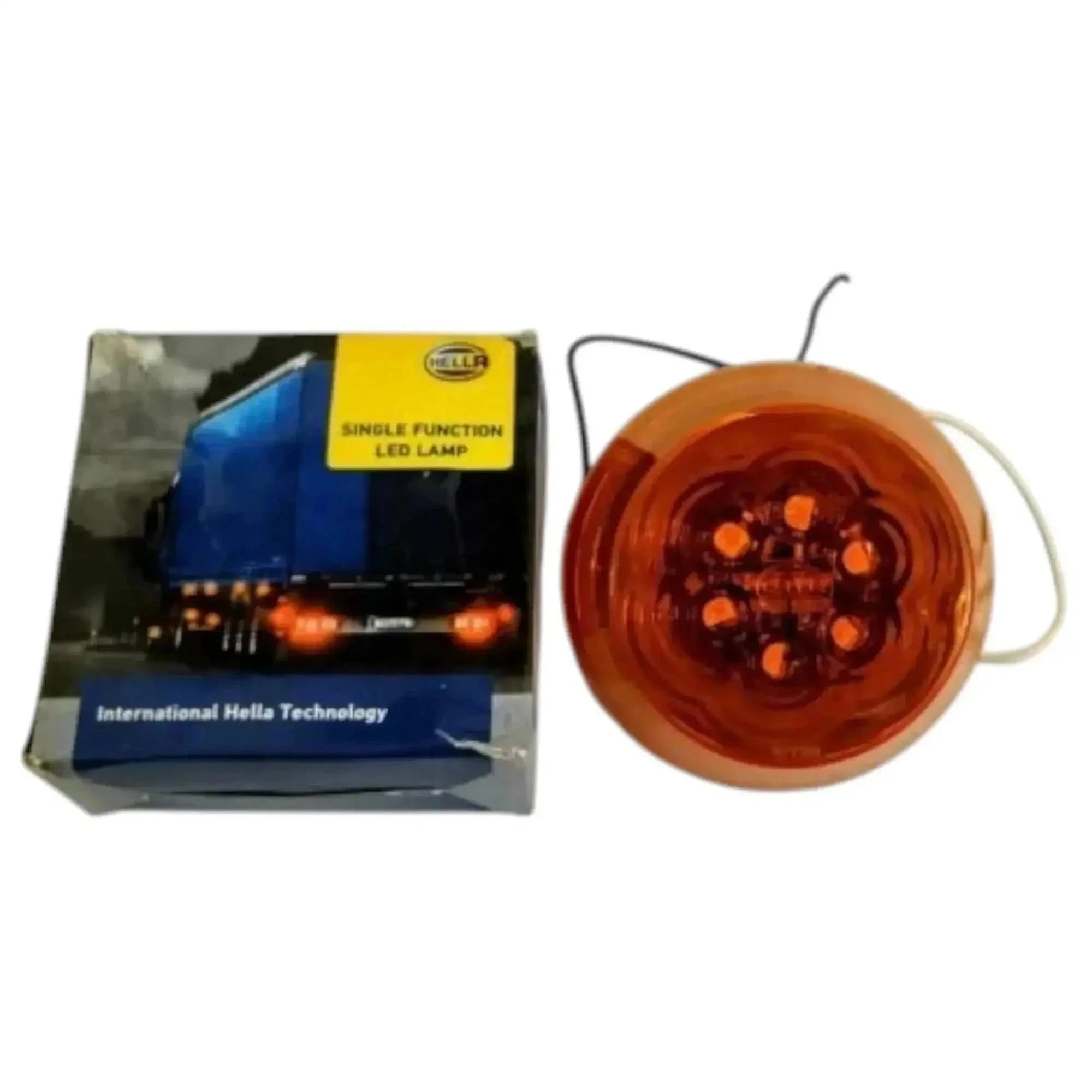 Universal orange LED marking lamp, round, durable, designed for vehicle visibility and safety