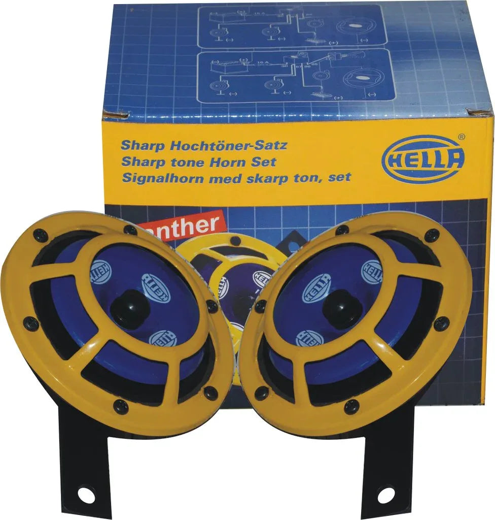 Yellow Grill Panther horn set, durable material, sharp sound, suitable for vehicles