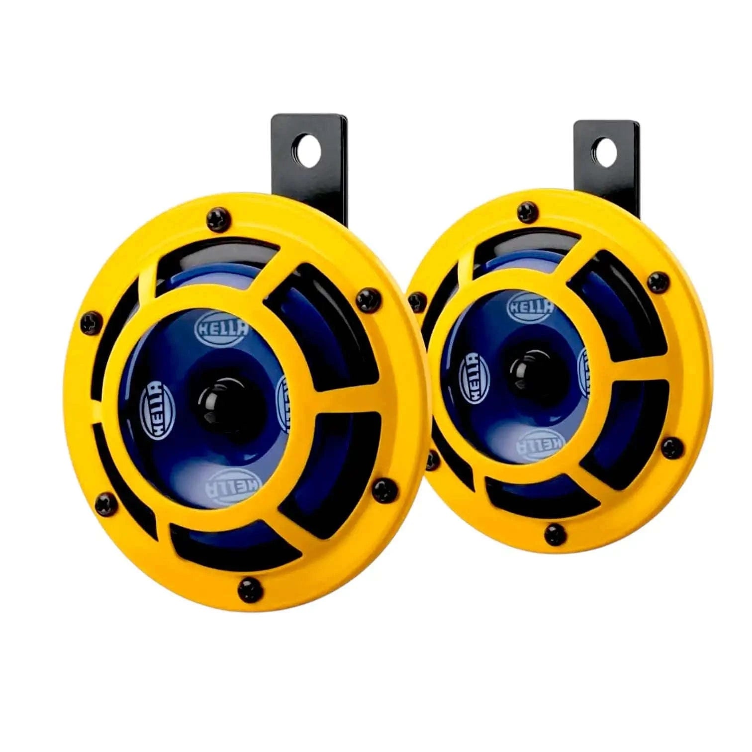 High tone low tone horn kit in yellow with durable design for enhancing vehicle sound performance
