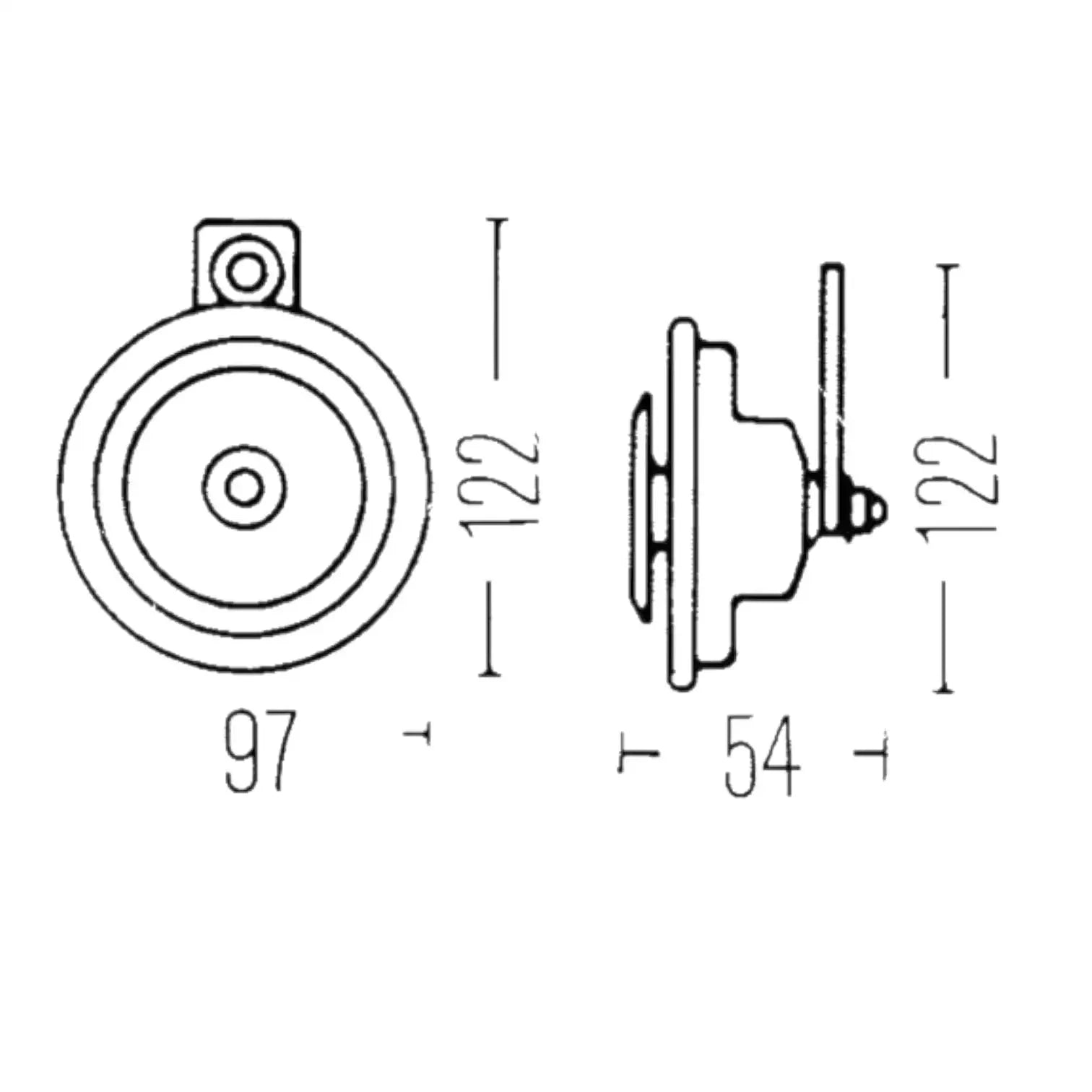 High tone low tone horn kit with 97mm diameter for automotive use, designed for loud sound output