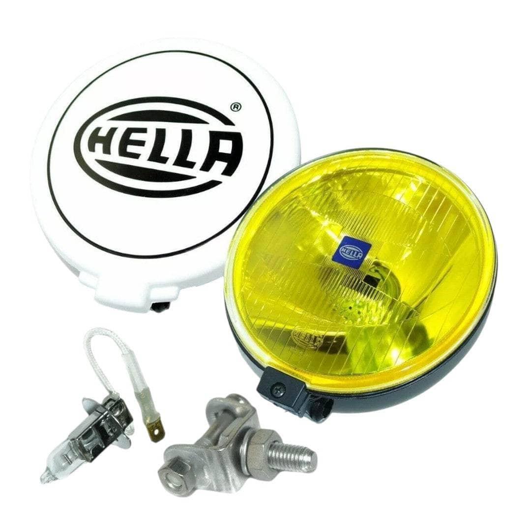 Hella driving lamp with yellow spot lens and mounting hardware