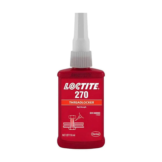 Loctite 270 threadlocker bottle in red with a nozzle for easy application