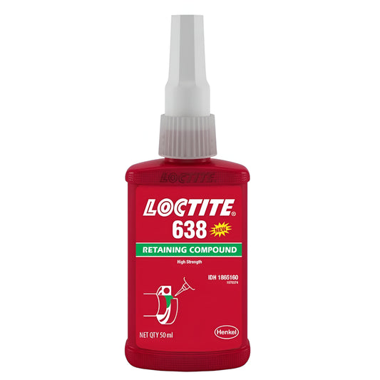 Loctite 638 metal adhesive bottle, a high-strength retaining compound for industrial use