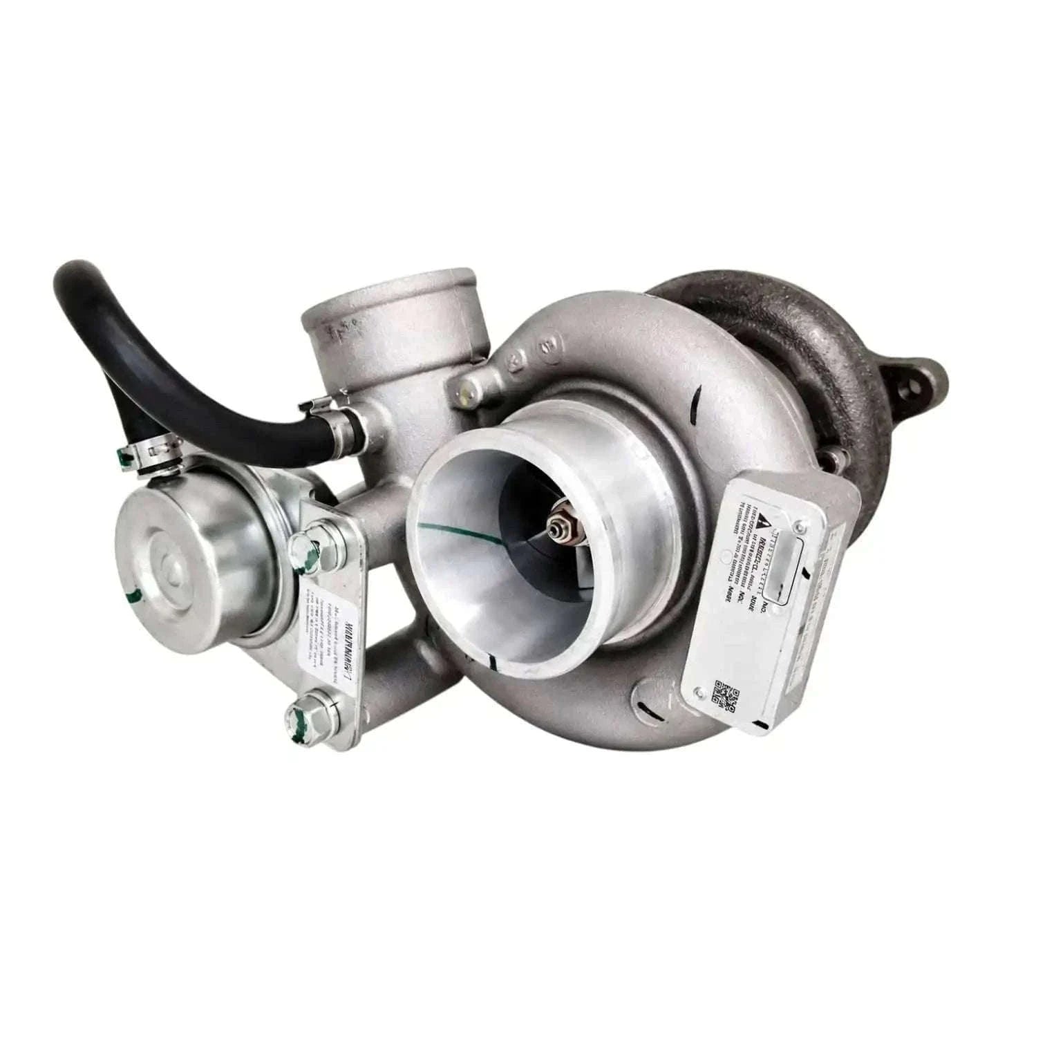 Turbocharger for tractors, metal construction, designed for enhanced engine performance in the turbocharger movie.