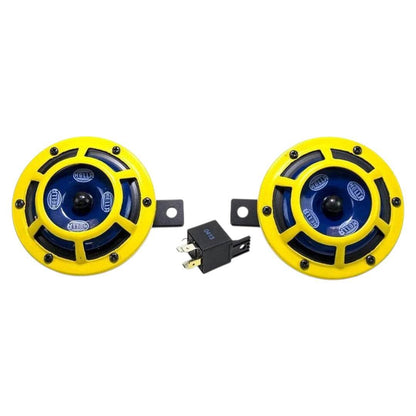 H31000001 HELLA Sharptone 12V High Tone Low Tone Twin Horn Kit with Yellow - StellerGear