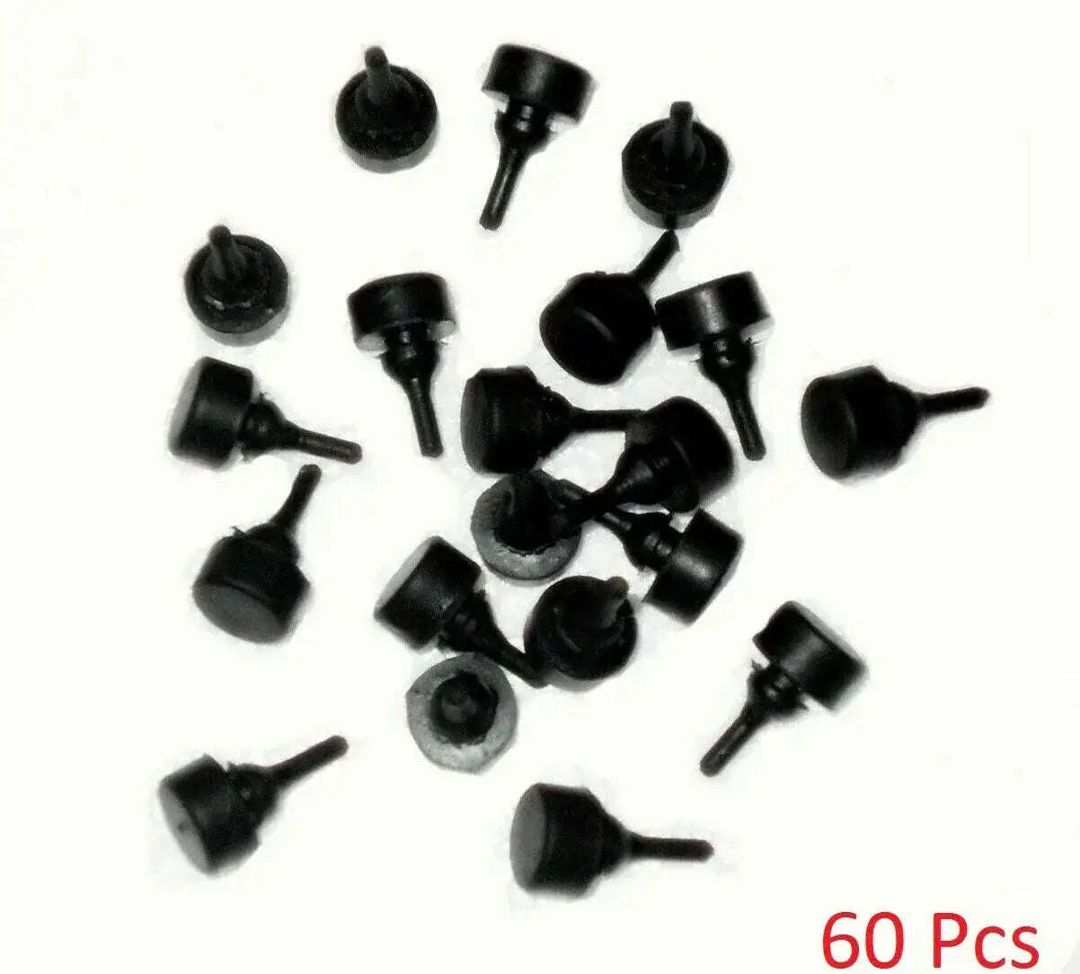 Rubber bumper pad set, 60 black rubber caps with mounting stems