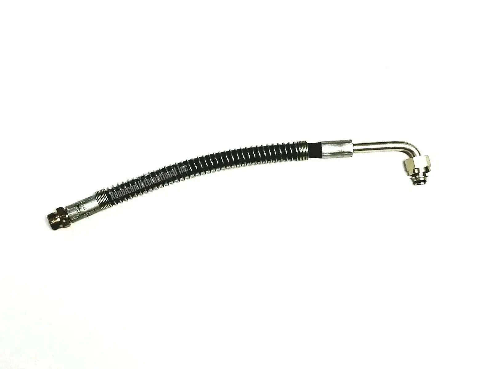 Power steering hose with black braided tube and metal end fittings