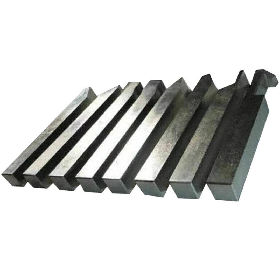 HSS lathe tool set featuring various form tools for precision machining