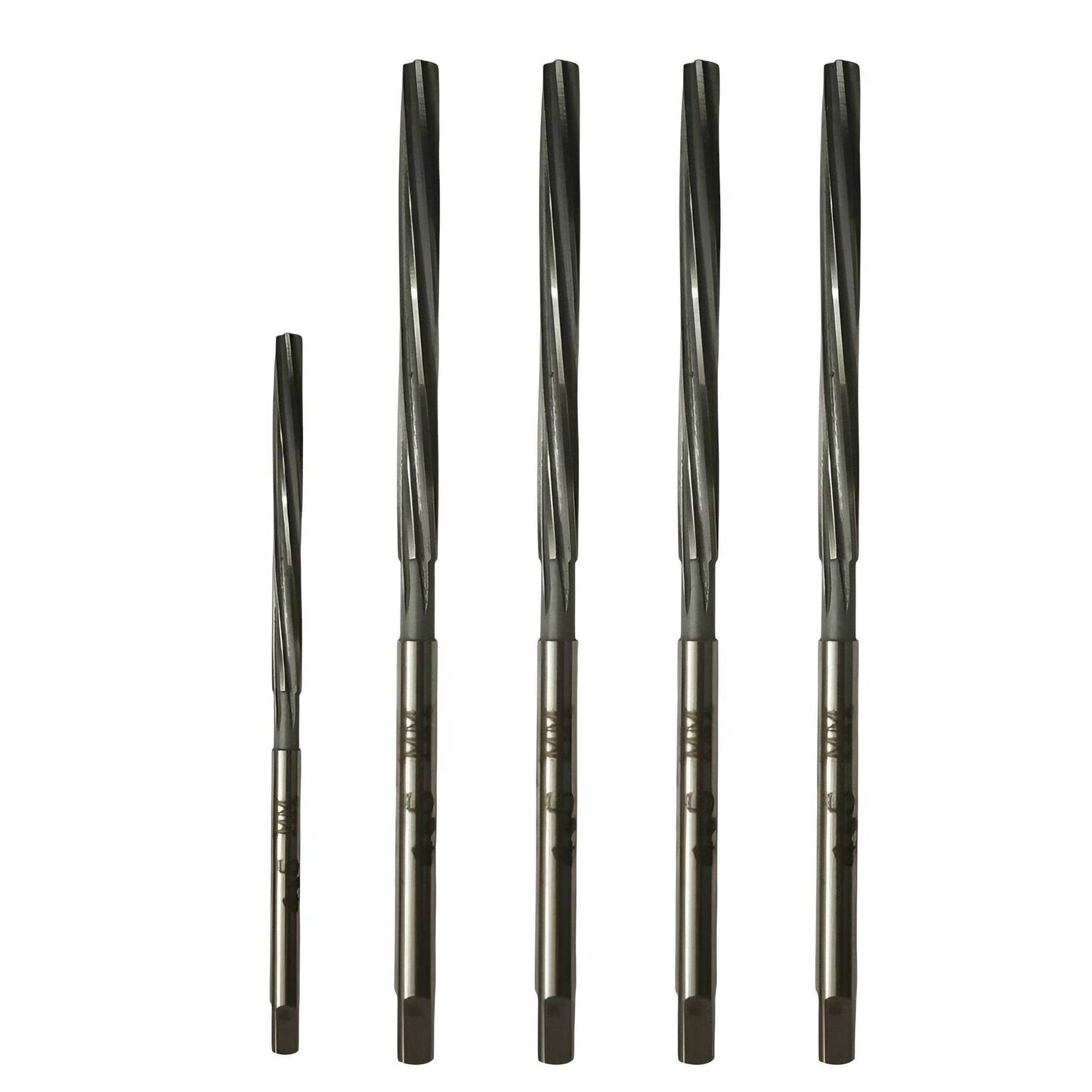 HSS valve guide reamer set with five precision reamers for accurate valve fitting.