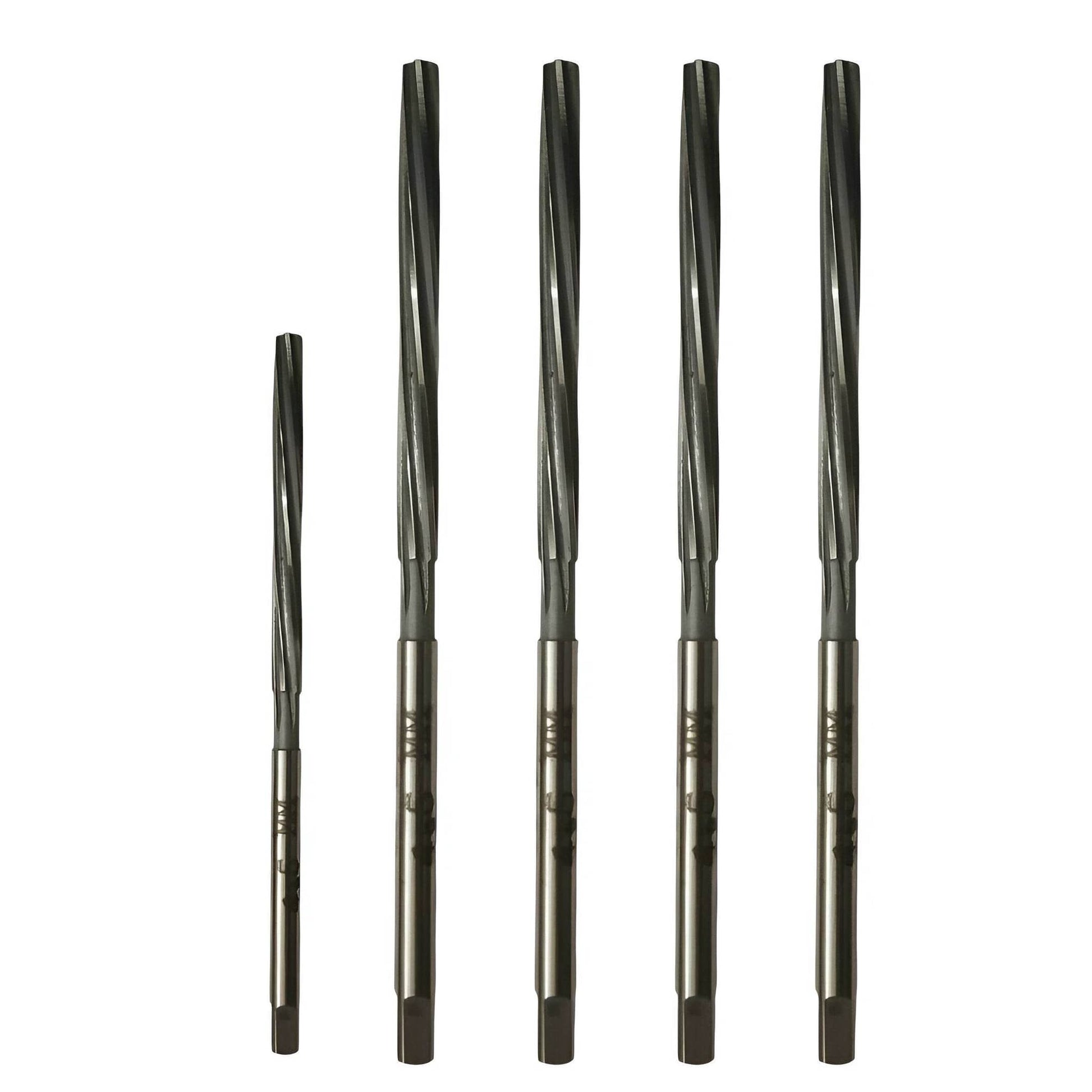 HSS valve guide reamer set with five precision reamers for accurate valve fitting.