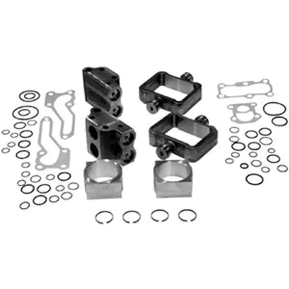 Hydraulic pump repair kit parts with gaskets, O-rings, and metal housings