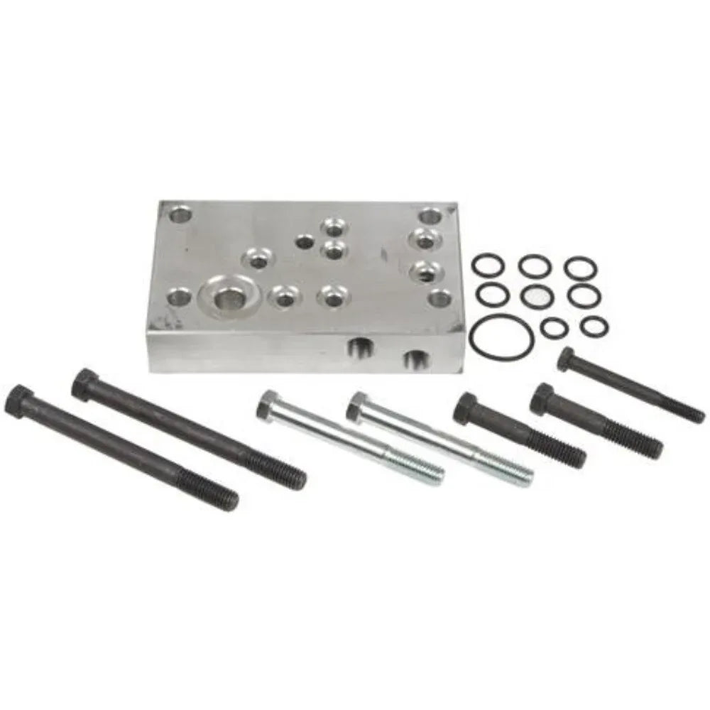 External hydraulic adaptor plate kit, aluminum, includes bolts and seals for hydraulic adapter fittings