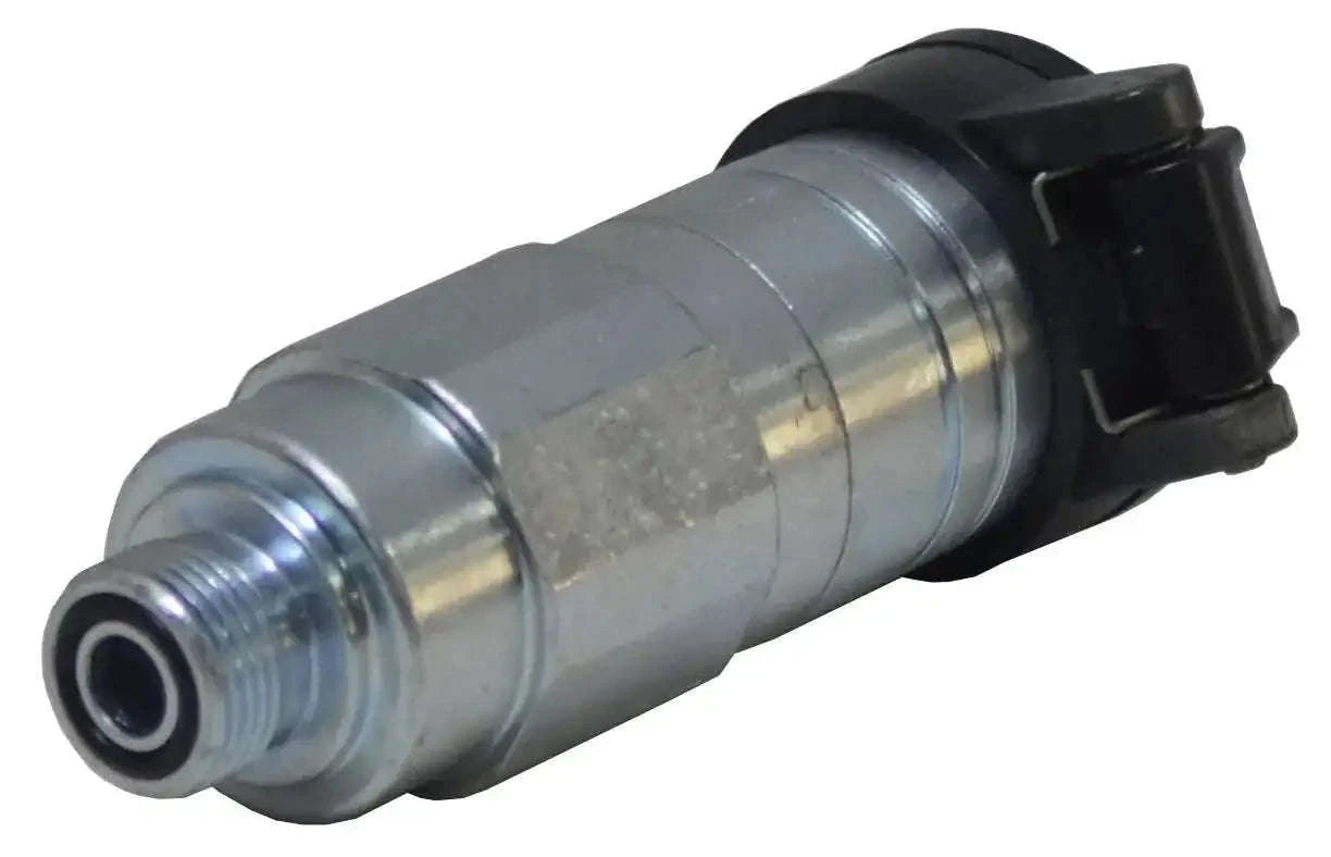 Hydraulic quick coupler with threaded male port and black latch collar, metal body