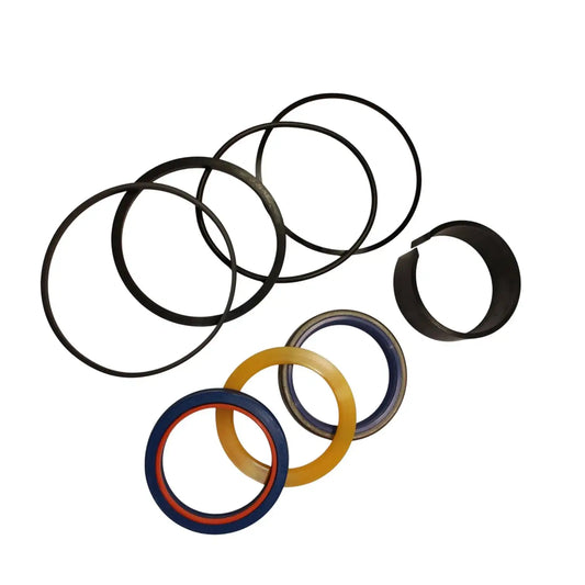 Hydraulic cylinder seal kit, black O-rings and gold, blue, and gray seals