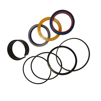 Hydraulic cylinder seal kit with various rubber rings and a metal retainer for tractor maintenance