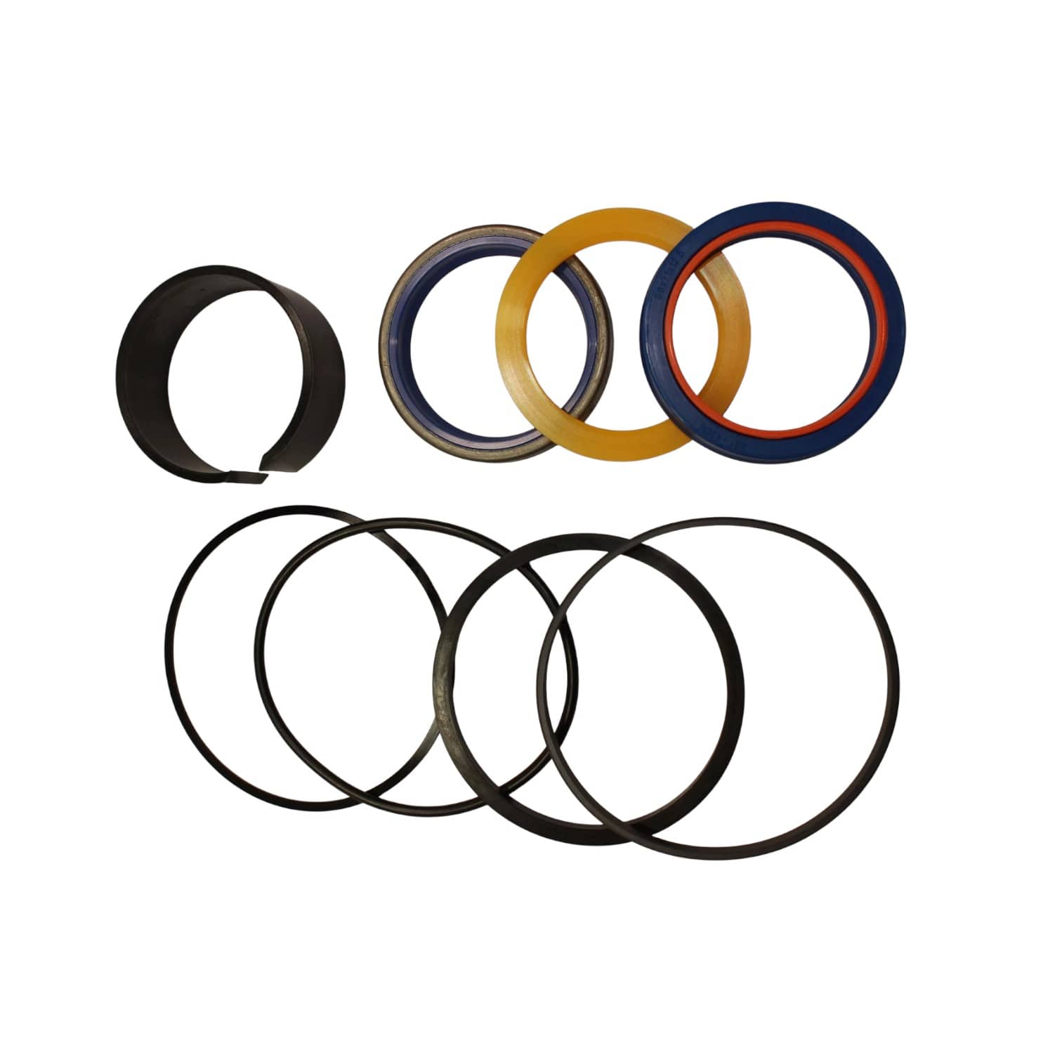 Hydraulic cylinder seal kit with various rubber rings for durable hydraulic cylinder repairs