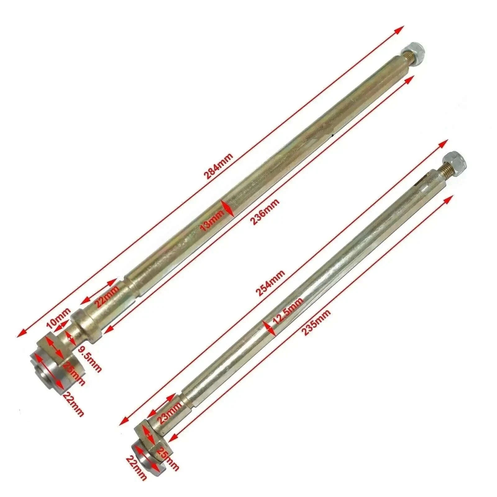 Hydraulic lift control quadrant shaft set: two metal cylindrical shafts with end splines