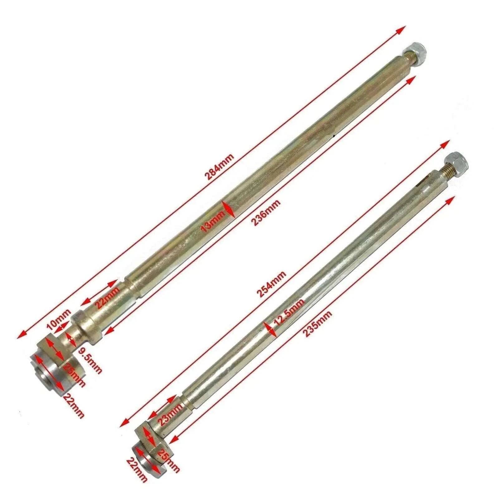Hydraulic lift control quadrant shaft set, two steel shafts with end couplers