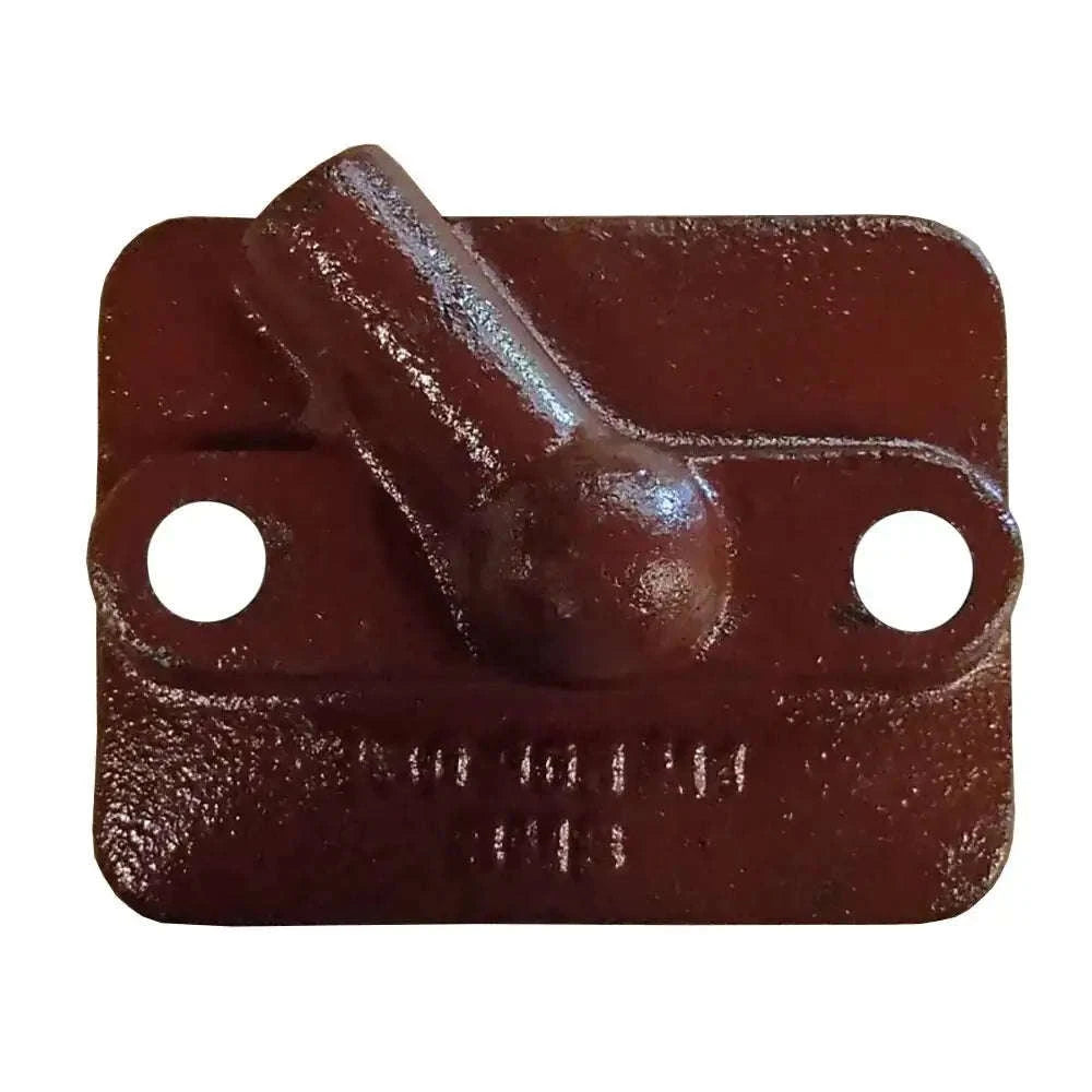 Hydraulic lift top cap plate with two round holes, rust-brown metal finish
