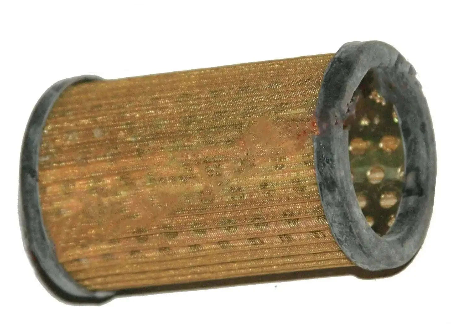 Hydraulic lift filter element with cylindrical mesh and perforated end cap