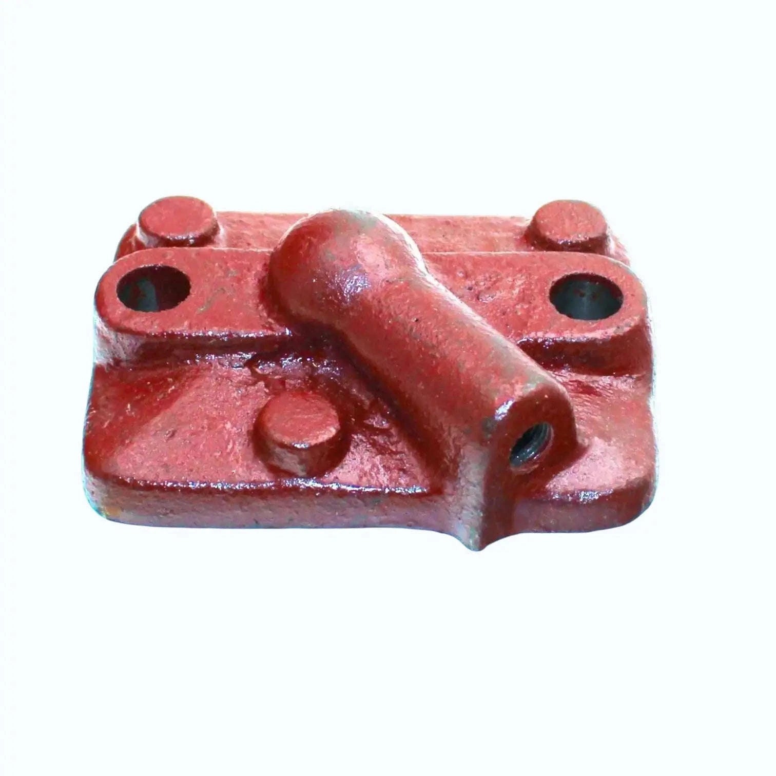 Hydraulic lift head cap, red metal with two top pegs and side mounting eyelets