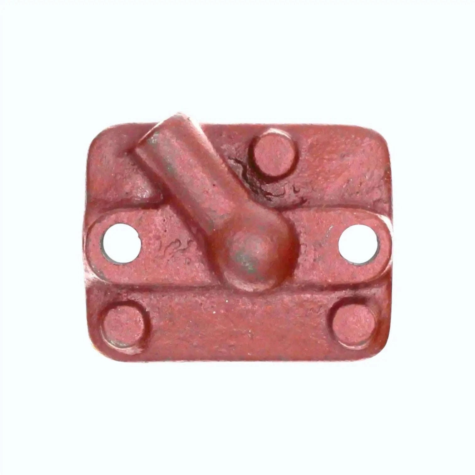 Hydraulic lift head cap, red metal plate with two side holes and top boss