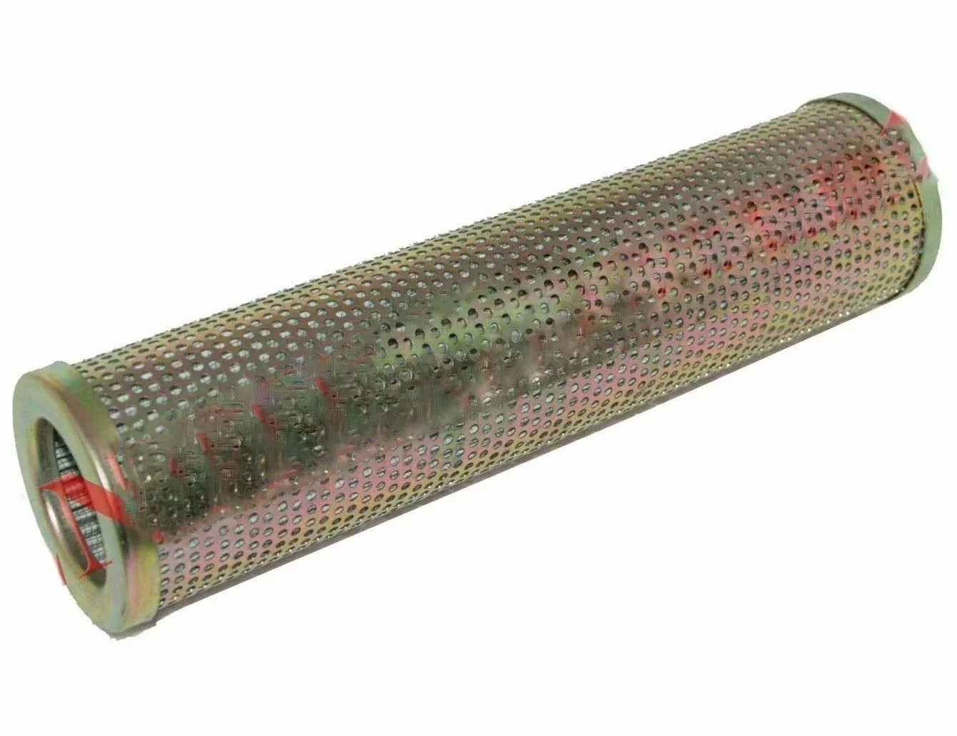 Hydraulic oil filter element, cylindrical metal mesh with end caps