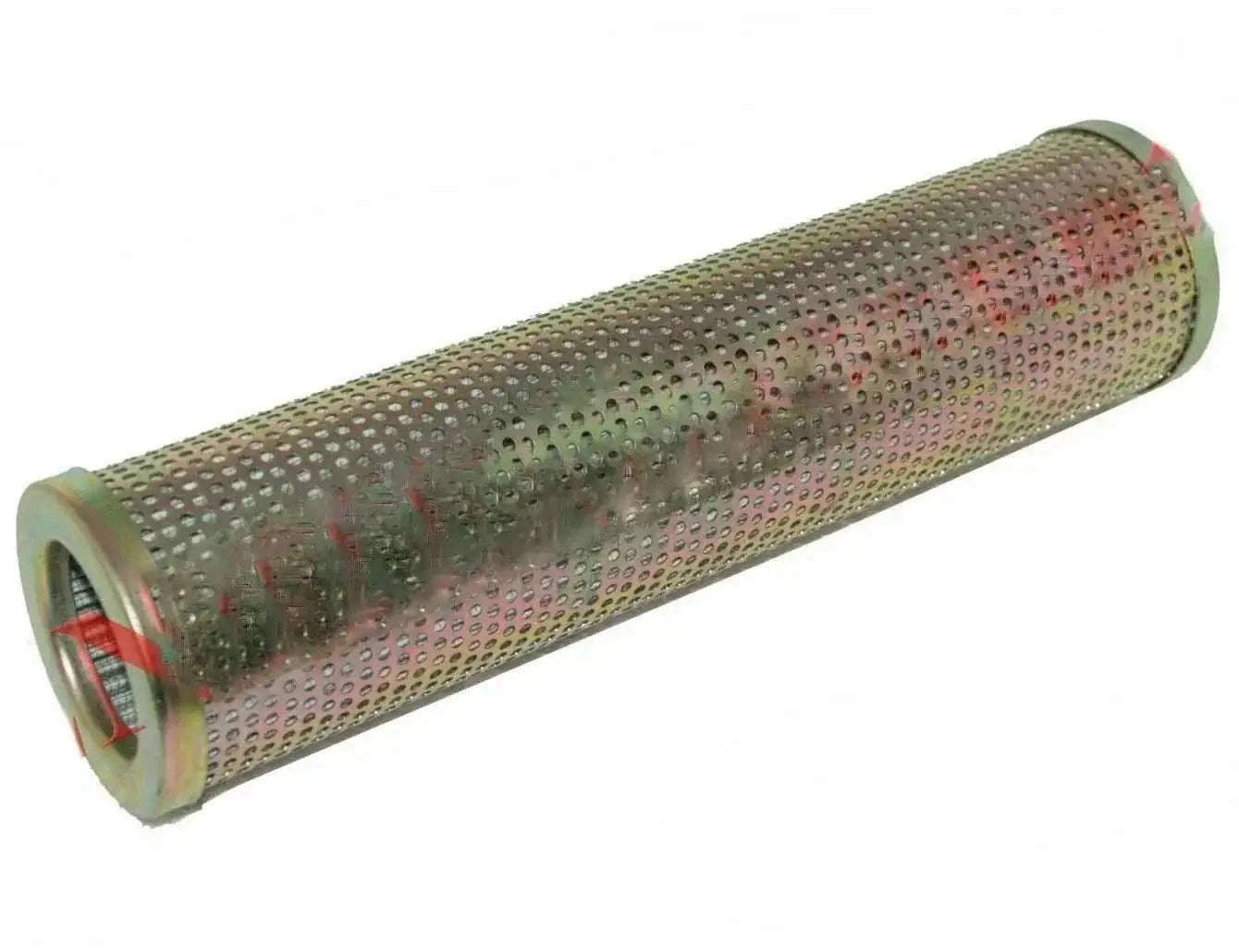 Hydraulic oil filter element, cylindrical metal mesh with end caps