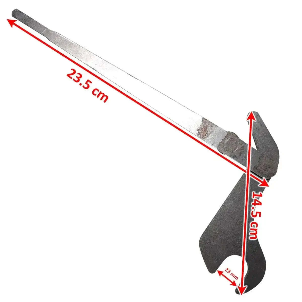 Hydraulic position control lever with curved fork end and mounting hole, gray metal
