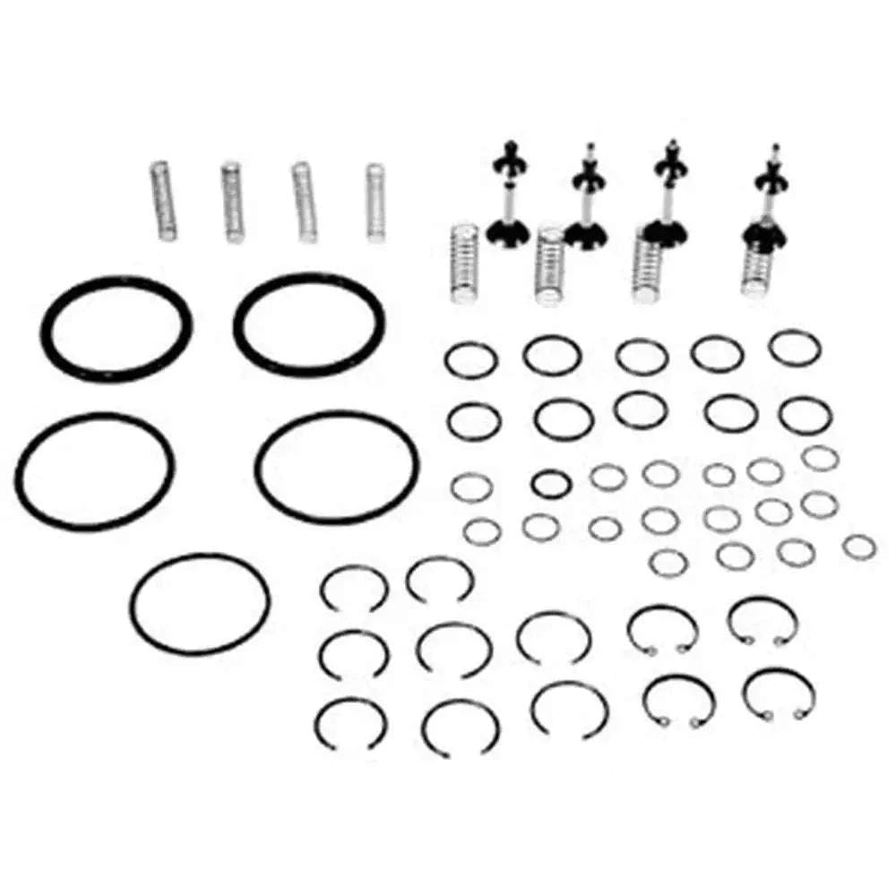 Hydraulic pump chamber valve kit with assorted gaskets, seals, and bolts