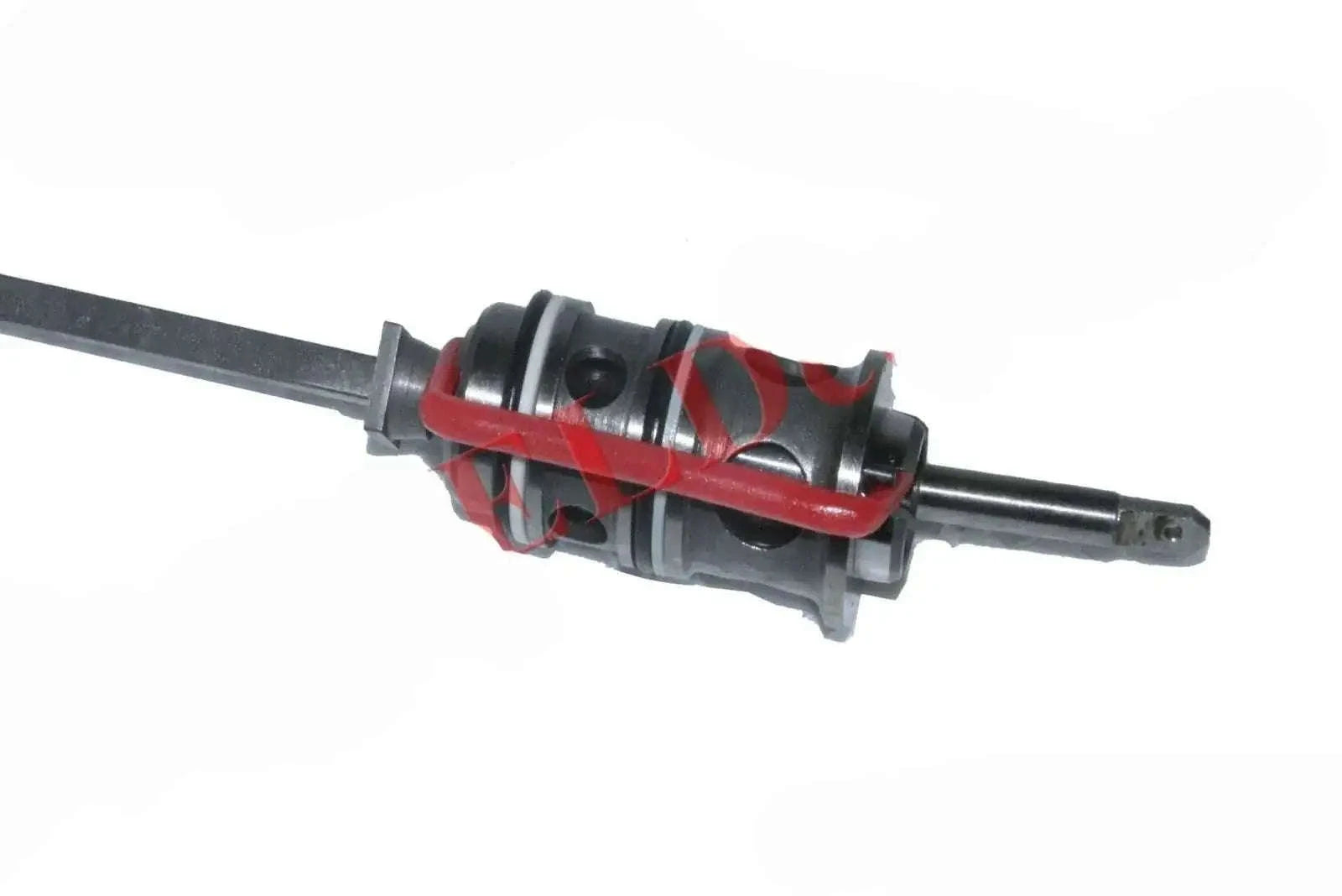 Hydraulic pump control valve assembly with red strap and black fittings