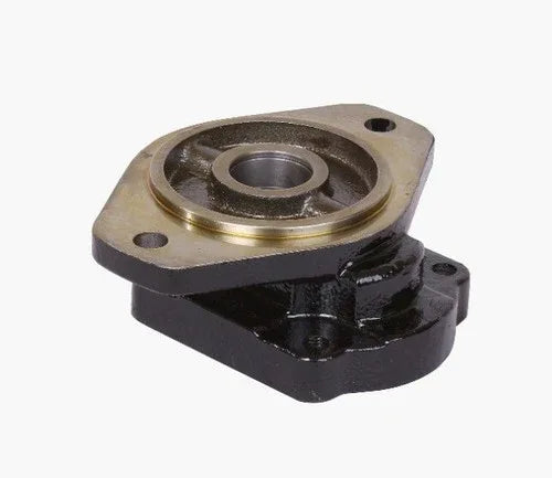 Hydraulic pump flange for JCB backhoe, durable metal, essential for hydraulic system connectivity