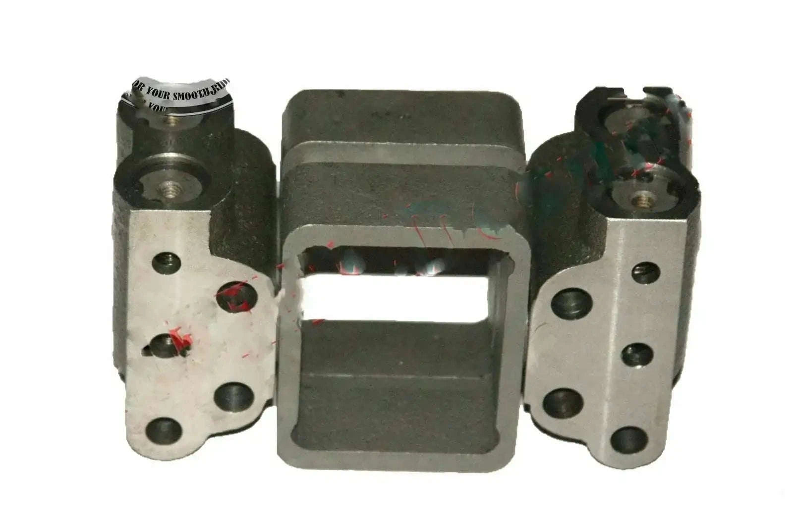 Hydraulic pump minor kit with two metal mounting blocks and a central hydraulic housing