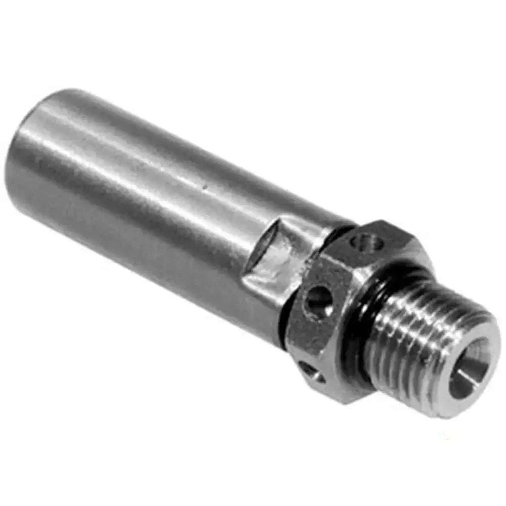 Hydraulic pump relief valve with threaded male fitting, metal cylindrical body