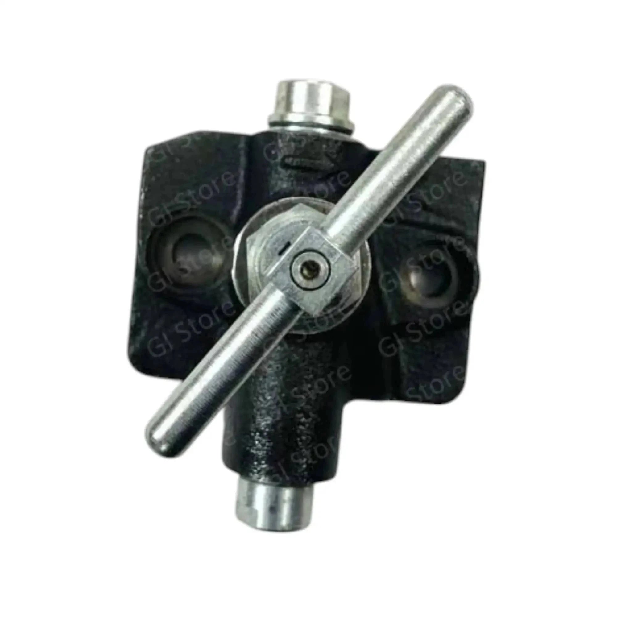 Hydraulic valve lock with silver lever and dark cast body