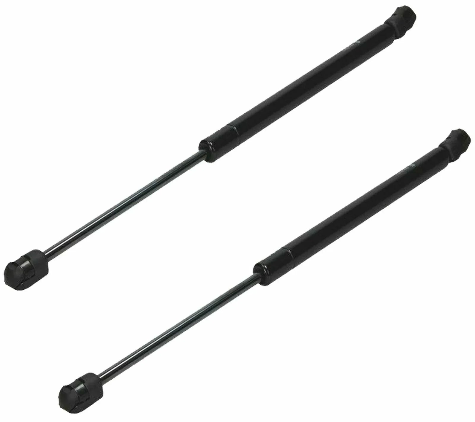 Pair of black tailgate gas struts with metal rods and end mounts