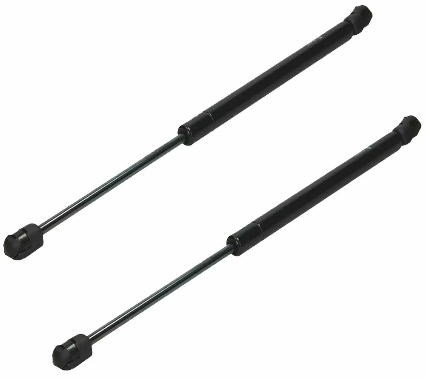 Pair of black tailgate gas struts with metal rods and end mounts