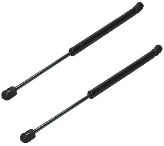 Pair of black tailgate gas struts with metal rods and end mounts