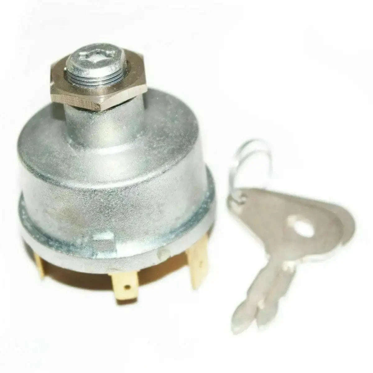 Ignition switch with keys, round metal switch housing with key cylinder and two keys