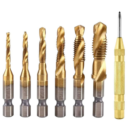 7 Pcs 1/4" Hss Spiral Hex Shank Combination Drill Screw Tap Bit Set (M3-M10)