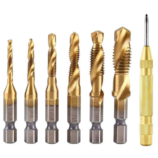 7 Pcs 1/4" Hss Spiral Hex Shank Combination Drill Screw Tap Bit Set (M3-M10)