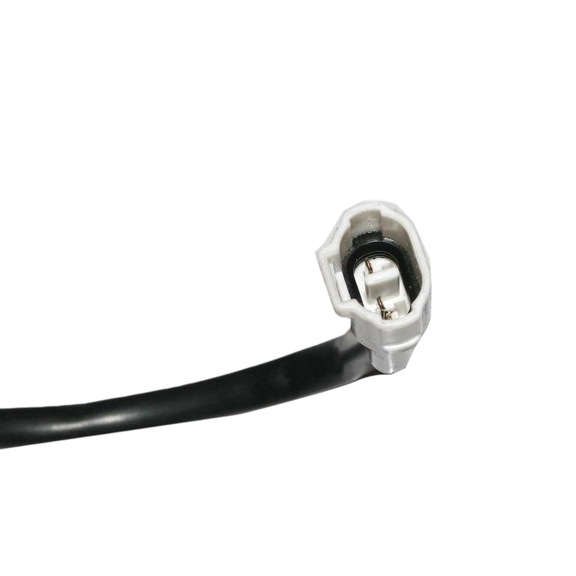 Fuel pump sender electrical connector on black cable with white plastic housing