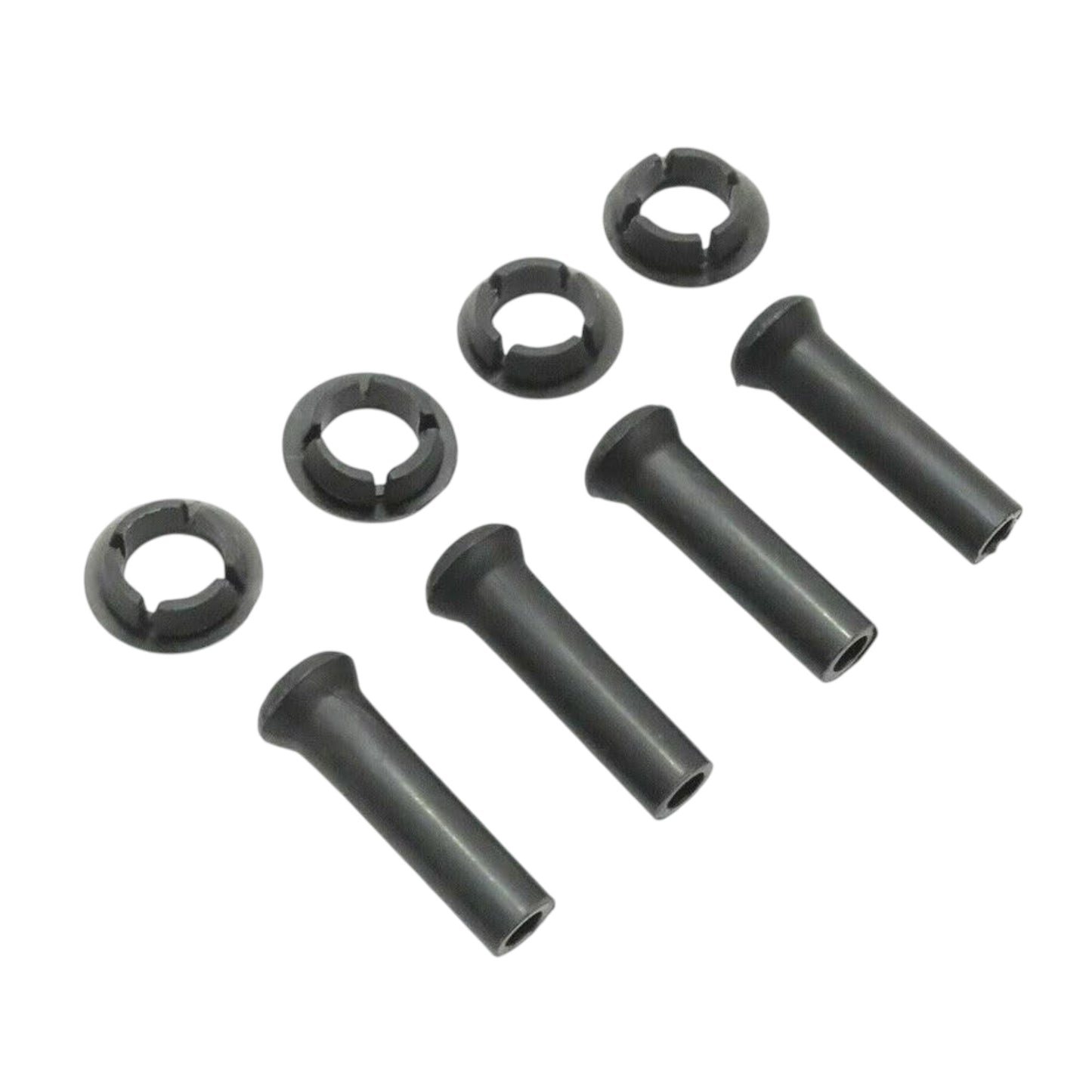Black inside door lock knob grips with round end bushings, set of hardware pieces