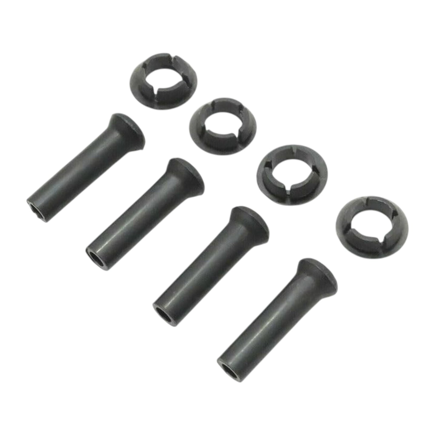 Black inside door lock push-pull knob parts showing grips and round mounting bushings
