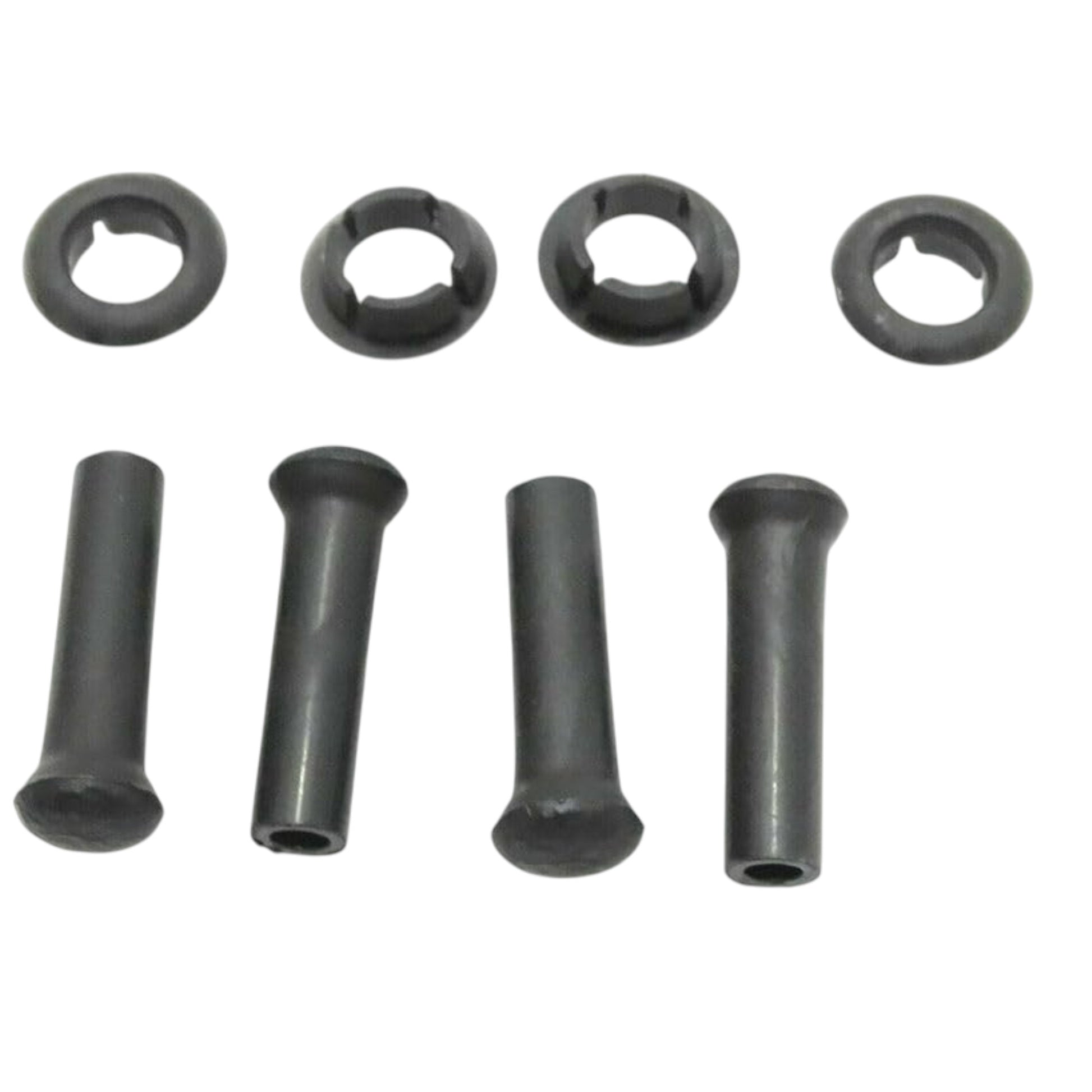 Black inside door lock knob components with four cylindrical grips and round bushings