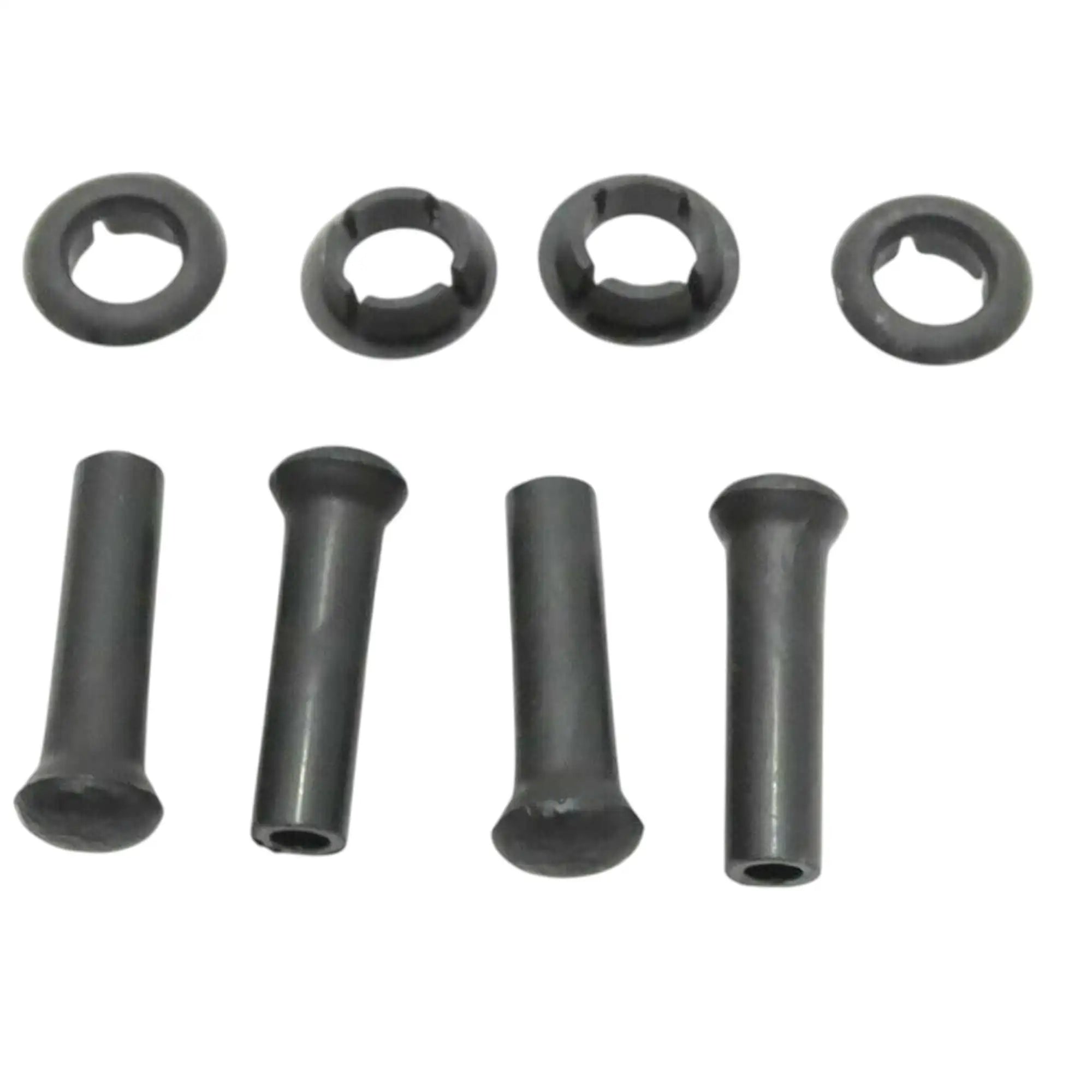 Black inside door lock knob components with four cylindrical grips and round bushings
