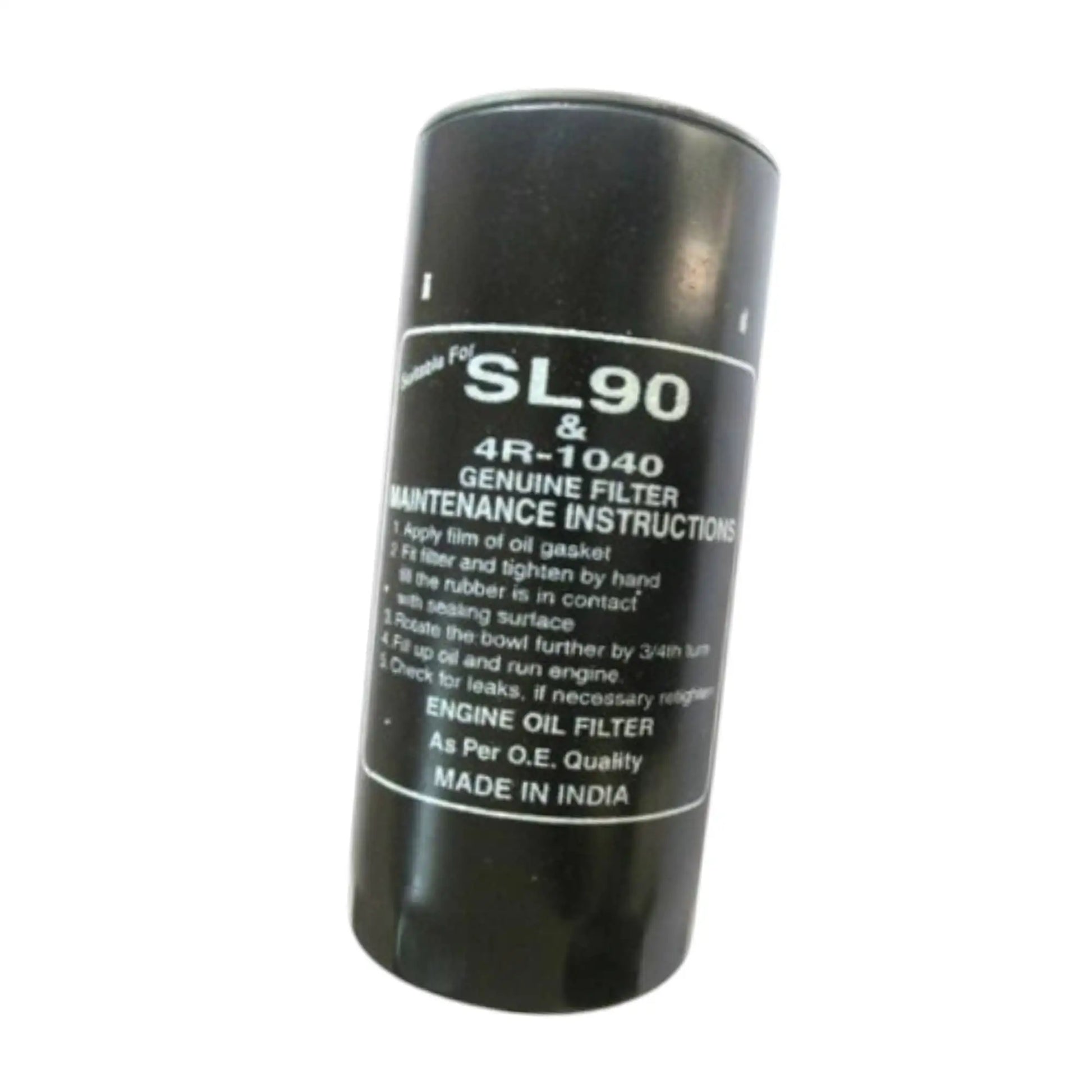 Diesel engine oil filter canister, black with SL90 printed markings