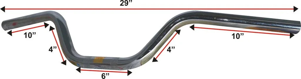 Chrome café racer handlebar with wide curved bend and tapered ends, universal fit.