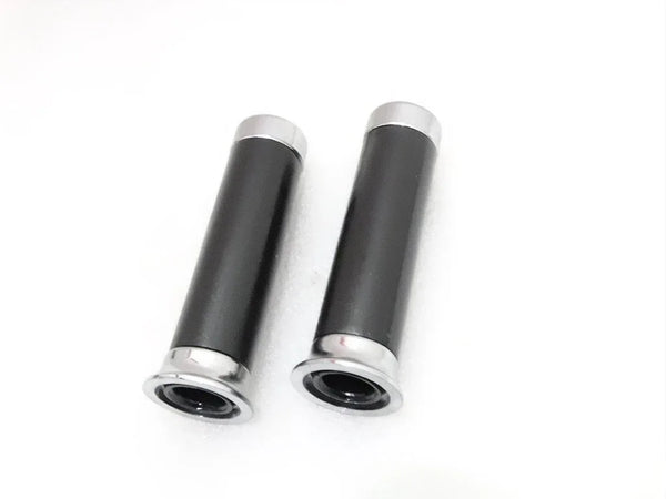 Black handlebar grips with chrome end caps, pair